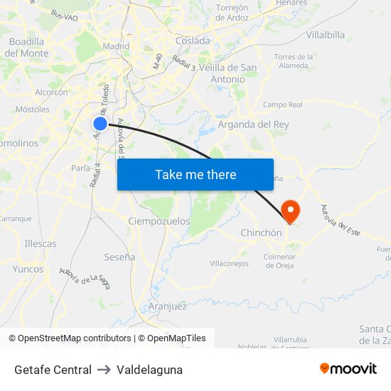 Getafe Central to Valdelaguna map