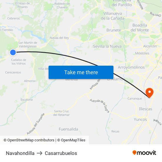 Navahondilla to Casarrubuelos map