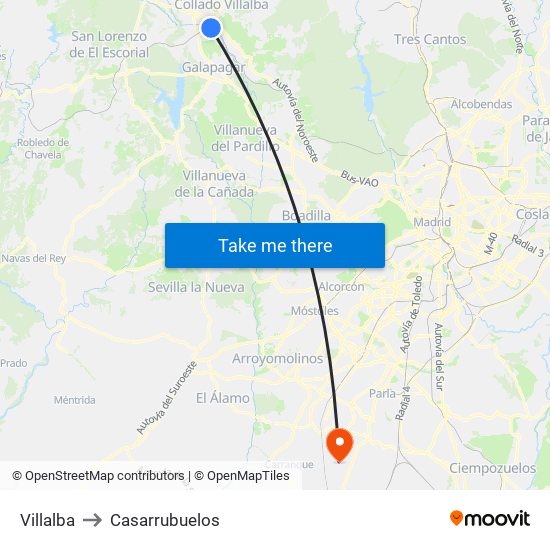 Villalba to Casarrubuelos map