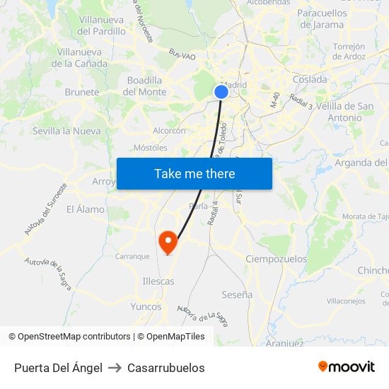 Puerta Del Ángel to Casarrubuelos map