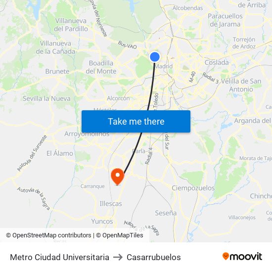 Metro Ciudad Universitaria to Casarrubuelos map