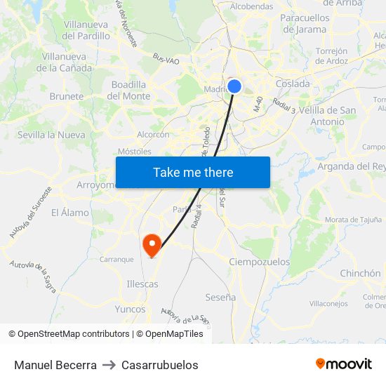 Manuel Becerra to Casarrubuelos map