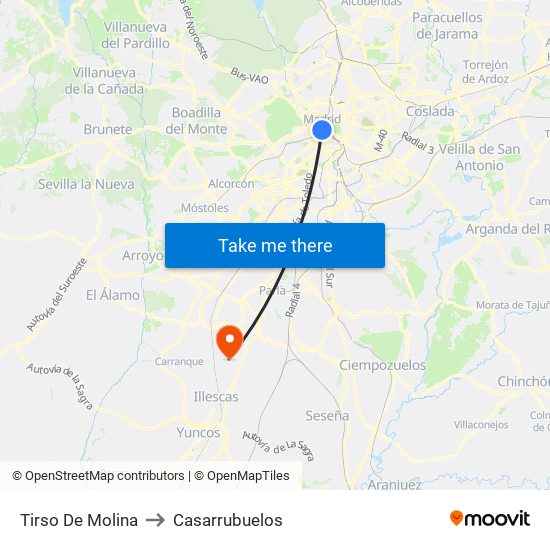 Tirso De Molina to Casarrubuelos map