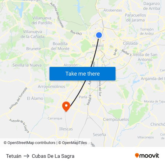 Tetuán to Cubas De La Sagra map