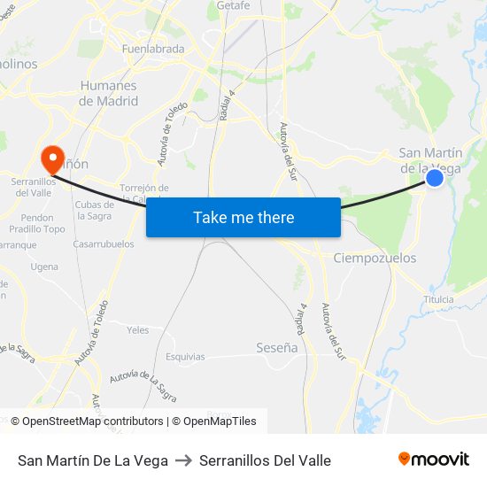 San Martín De La Vega to Serranillos Del Valle map