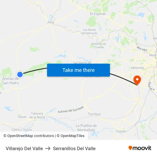 Villarejo Del Valle to Serranillos Del Valle map