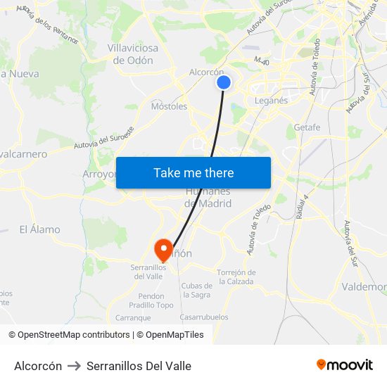 Alcorcón to Serranillos Del Valle map