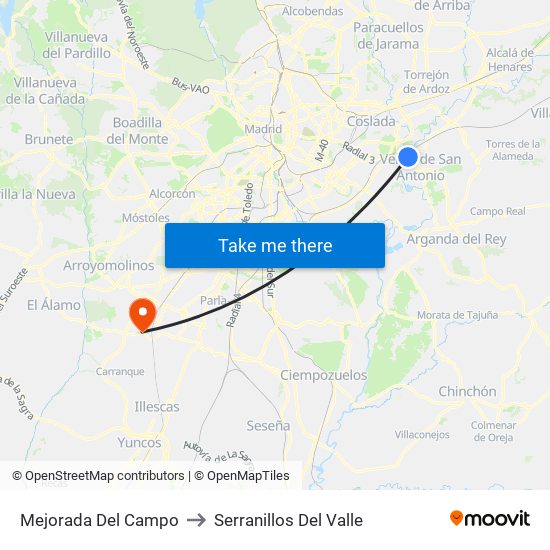 Mejorada Del Campo to Serranillos Del Valle map