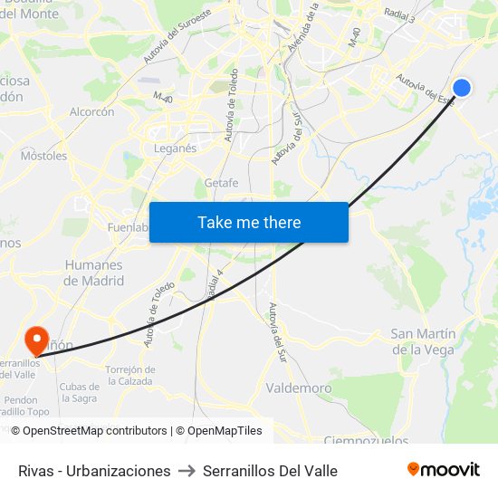 Rivas - Urbanizaciones to Serranillos Del Valle map