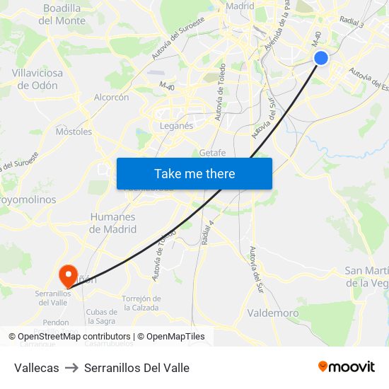 Vallecas to Serranillos Del Valle map