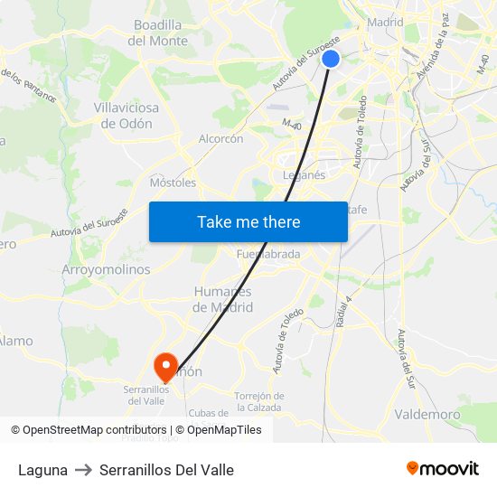 Laguna to Serranillos Del Valle map