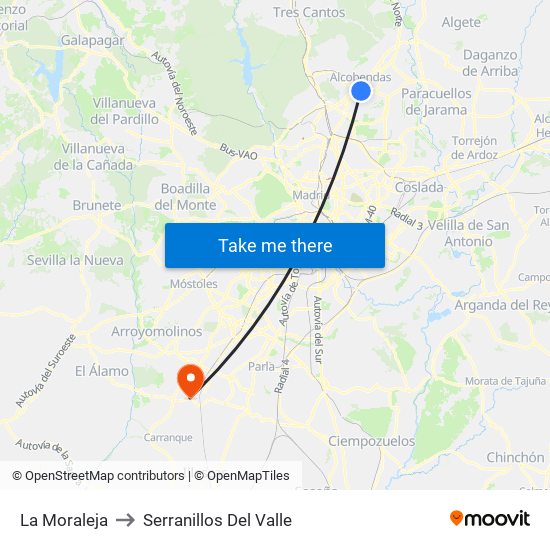 La Moraleja to Serranillos Del Valle map