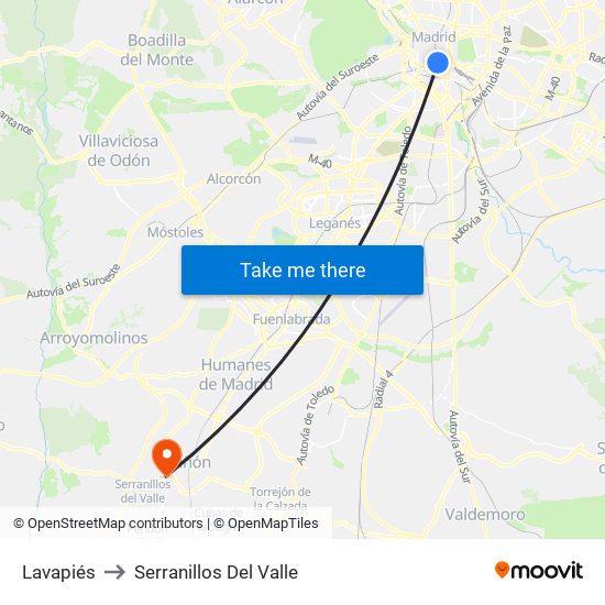 Lavapiés to Serranillos Del Valle map