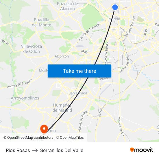 Ríos Rosas to Serranillos Del Valle map