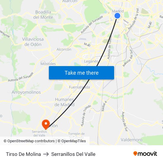 Tirso De Molina to Serranillos Del Valle map