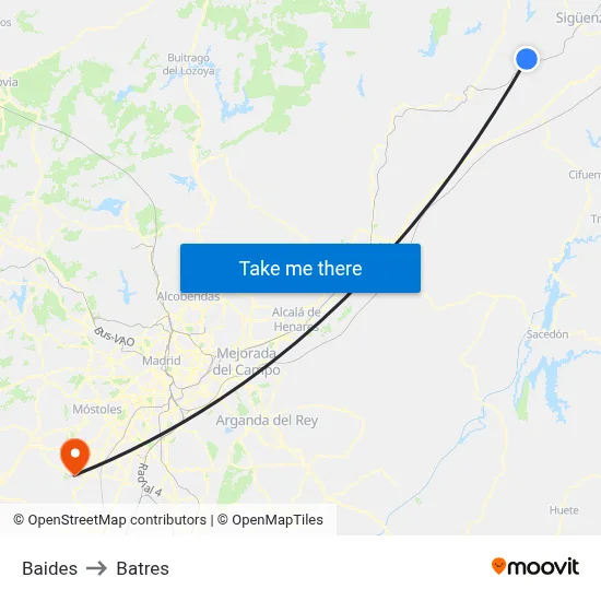 Baides to Batres map