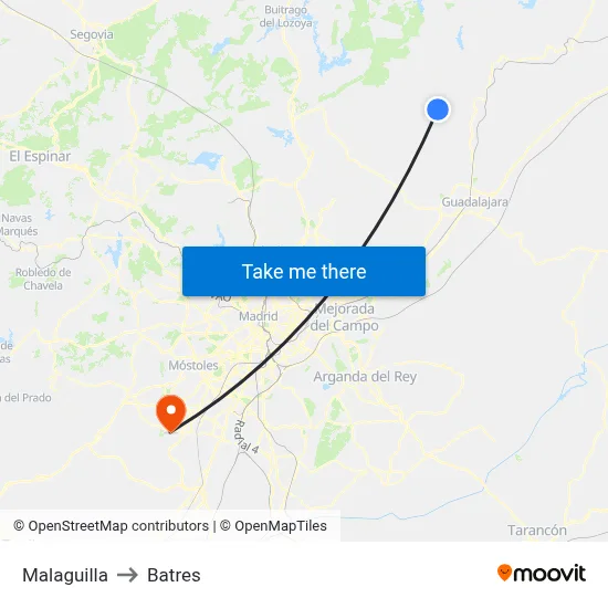 Malaguilla to Batres map