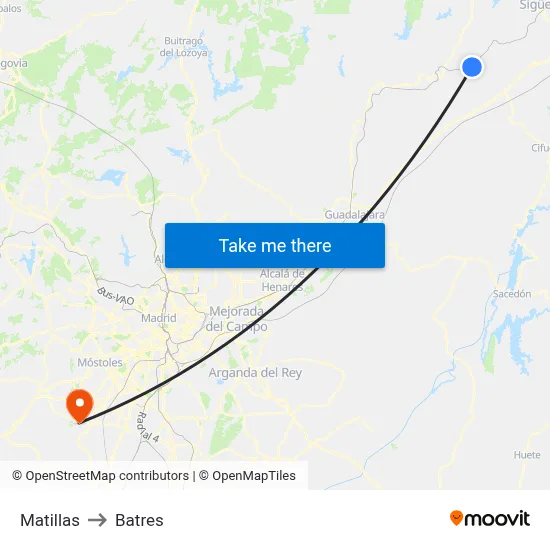Matillas to Batres map