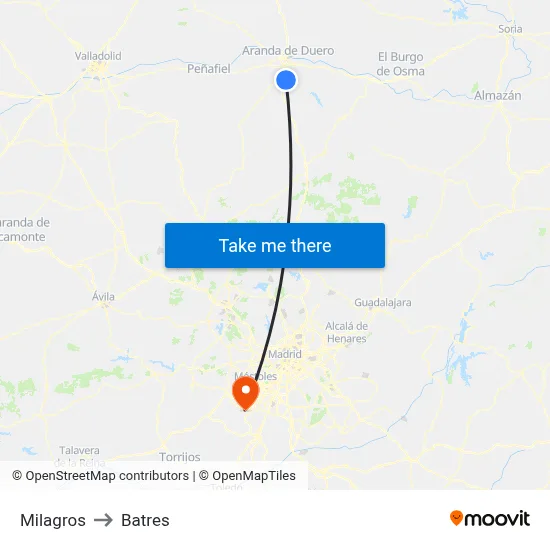 Milagros to Batres map