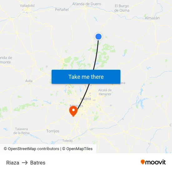 Riaza to Batres map