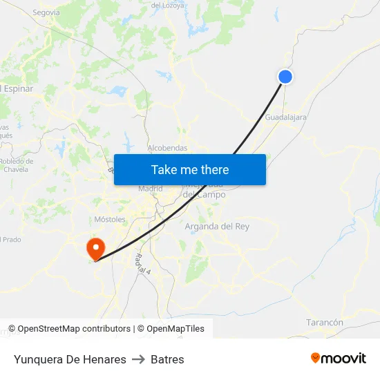 Yunquera De Henares to Batres map
