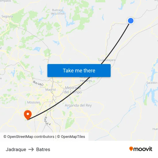 Jadraque to Batres map