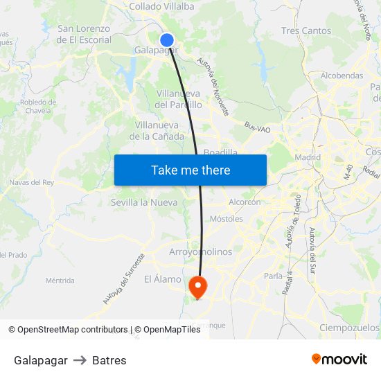 Galapagar to Batres map