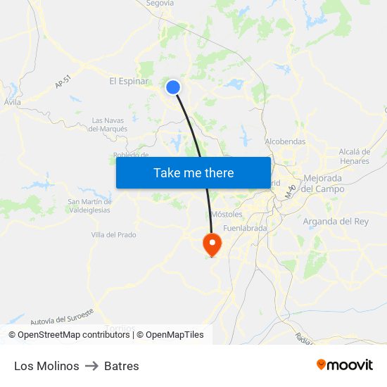 Los Molinos to Batres map