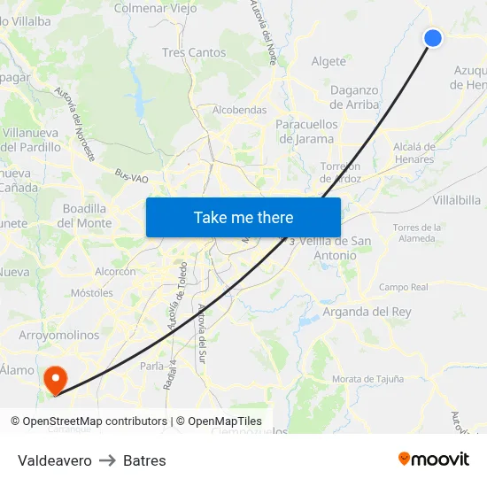 Valdeavero to Batres map