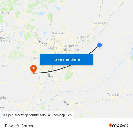 Pioz to Batres map