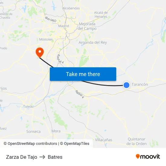 Zarza De Tajo to Batres map