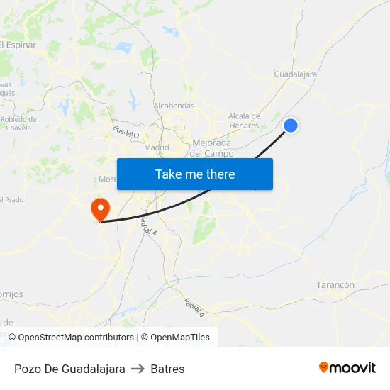 Pozo De Guadalajara to Batres map
