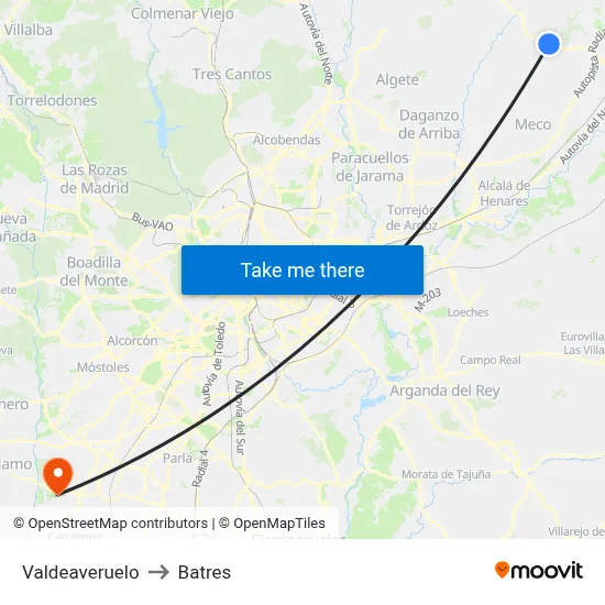 Valdeaveruelo to Batres map