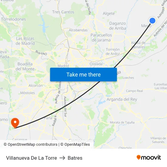 Villanueva De La Torre to Batres map