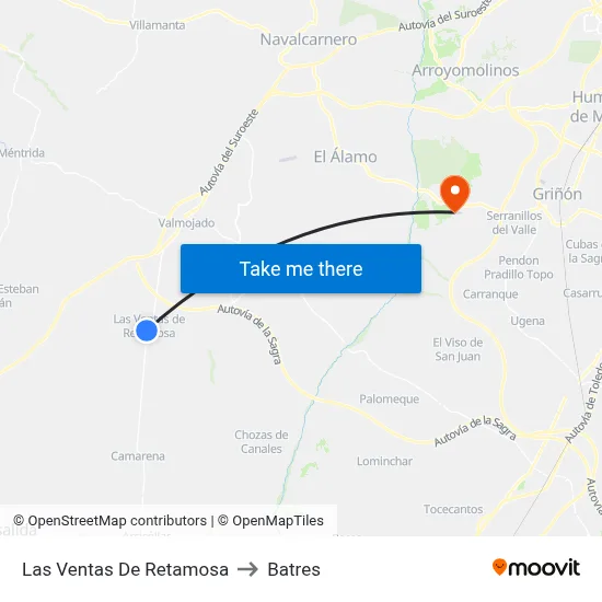 Las Ventas De Retamosa to Batres map