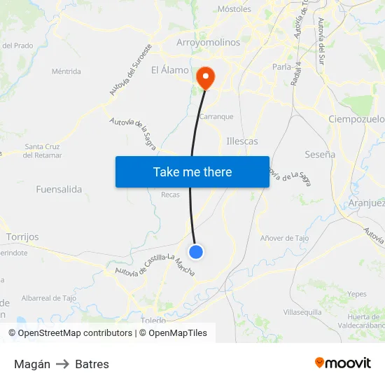 Magán to Batres map