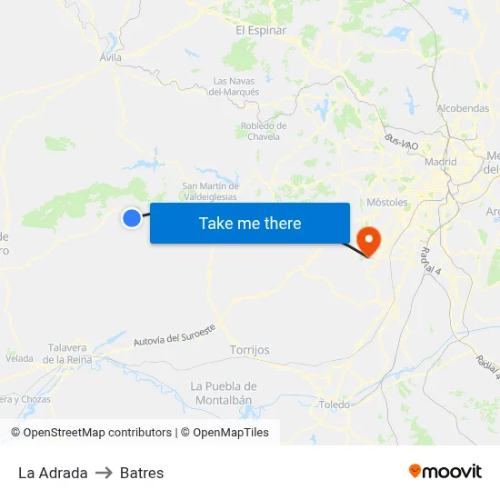La Adrada to Batres map
