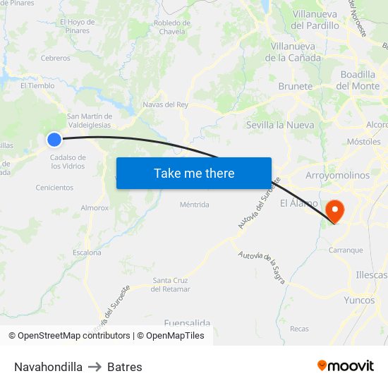 Navahondilla to Batres map