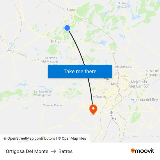 Ortigosa Del Monte to Batres map