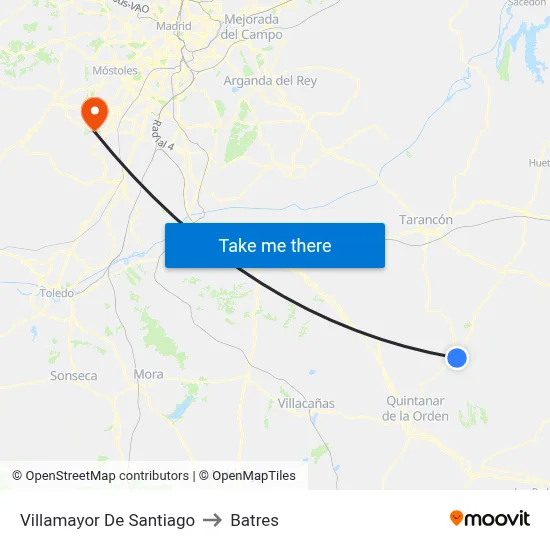 Villamayor De Santiago to Batres map