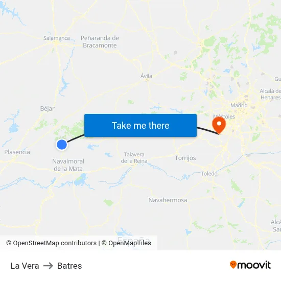 La Vera to Batres map