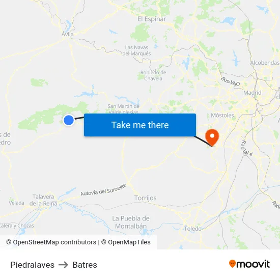 Piedralaves to Batres map