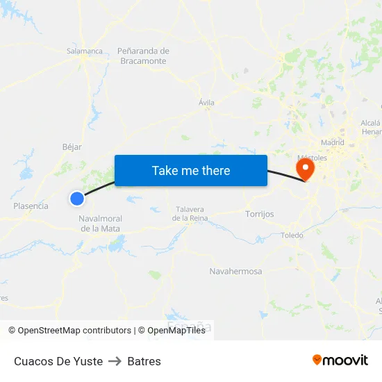 Cuacos De Yuste to Batres map