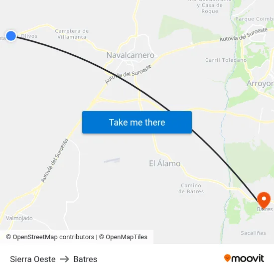 Sierra Oeste to Batres map