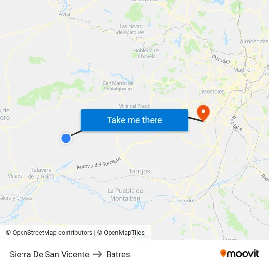 Sierra De San Vicente to Batres map