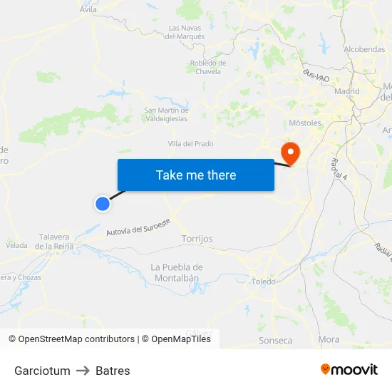 Garciotum to Batres map