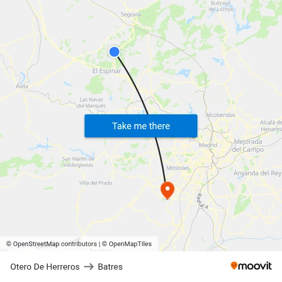 Otero De Herreros to Batres map
