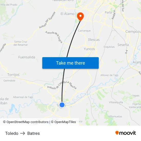 Toledo to Batres map