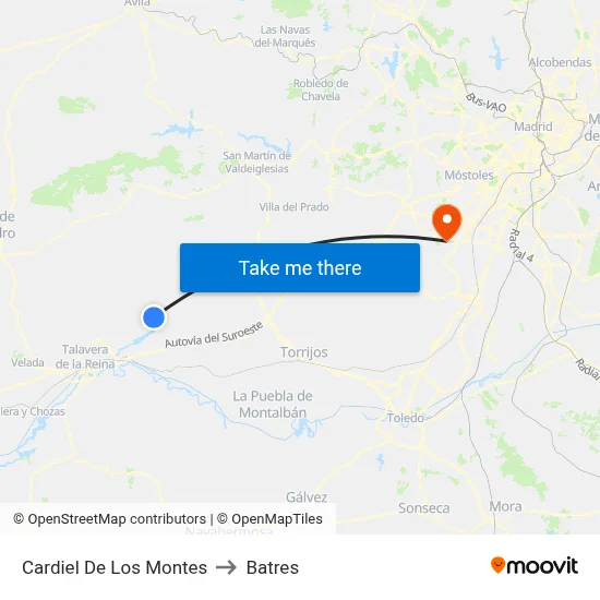 Cardiel De Los Montes to Batres map