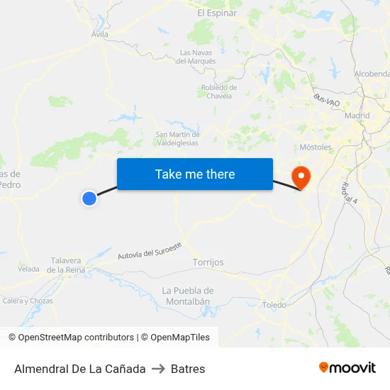 Almendral De La Cañada to Batres map